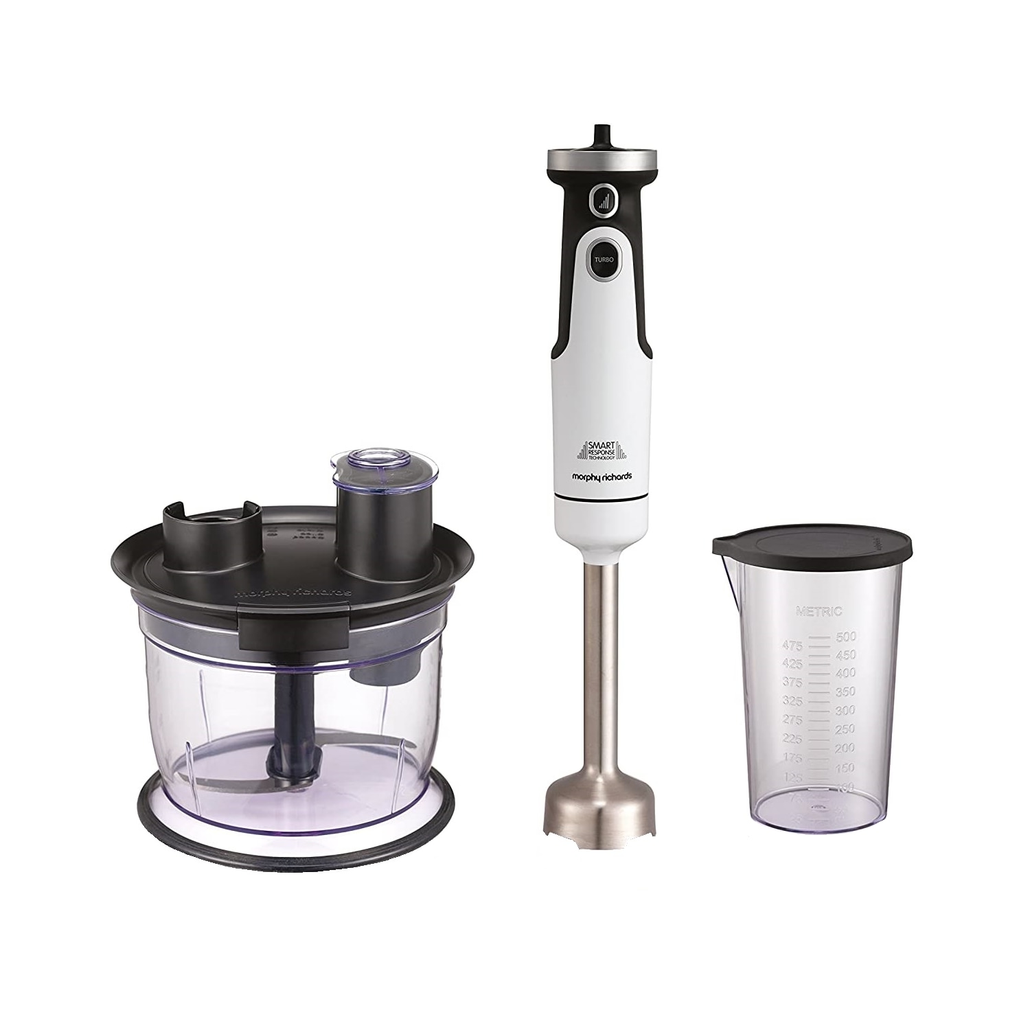 Blender de mana Morphy Richards Total Control 402054, 650 W, 8 viteze, Alb/Negru
