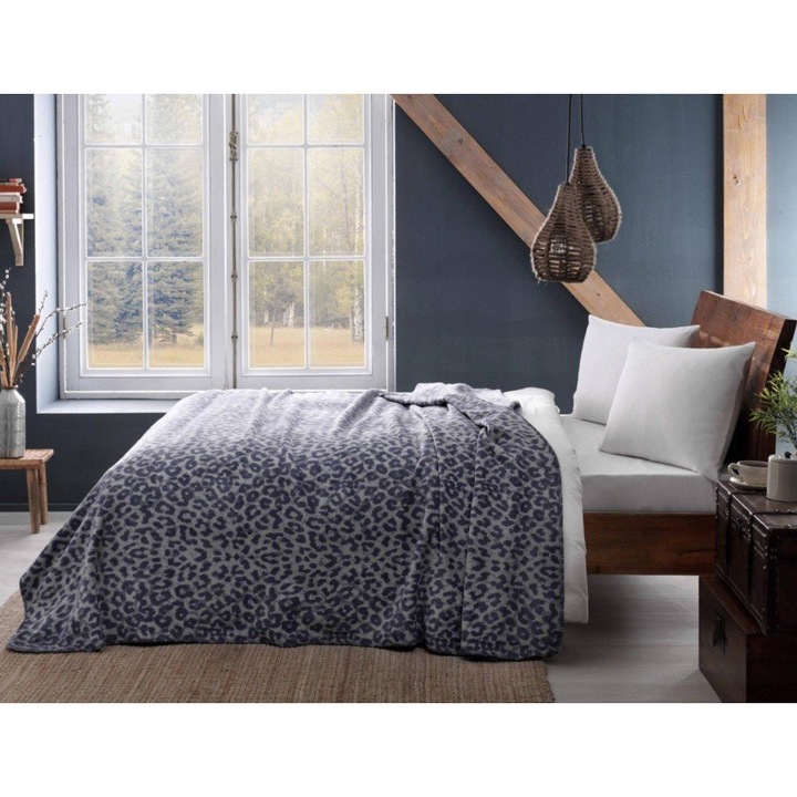 Patura pat 200x220cm, bumbac si fibra mixta, TAC, Leopar Gri