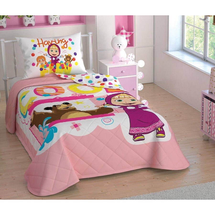 Set cuvertura si fata de perna, bumbac, TAC 160x220cm, Masha si Ursul