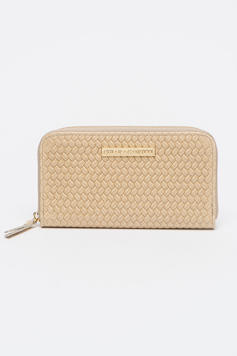 Chiara Canotti, Portofel de piele cu aspect impletit, Maro camel