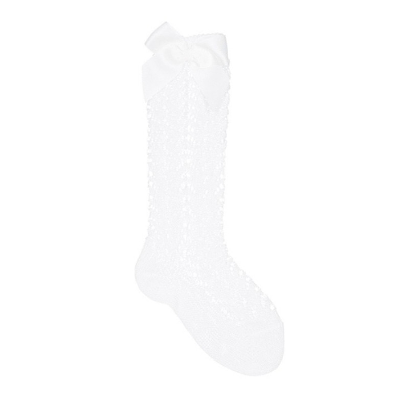 Sosete tricotate lungi cu fundita, Condor, Alb