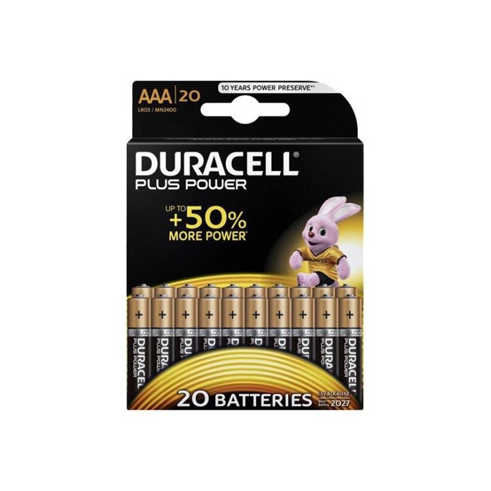 Set 20 bucati baterii alcaline Duracell plus power lr03 aaa r03 mn 2400 1.5v 1x Blister