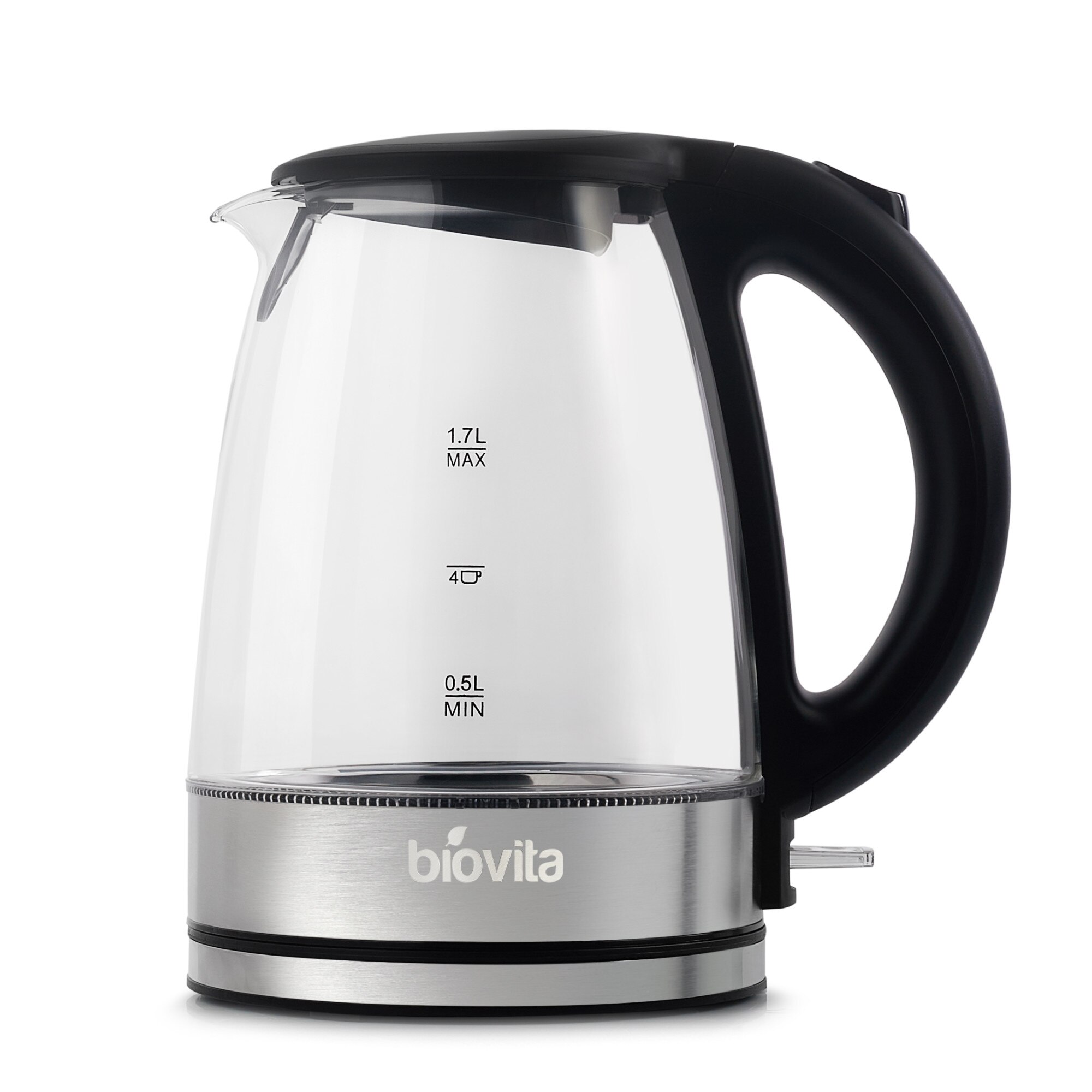 Fierbator Electric Biovita Glassini, 1.7L, 2200w, Sticla/Inox, Oprire Automata, Iluminare LED