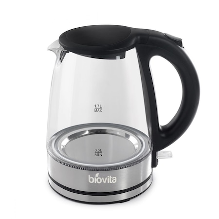 Fierbator Electric Biovita Glassini, 1.7L, 2200w, Sticla/Inox, Oprire Automata, Iluminare LED