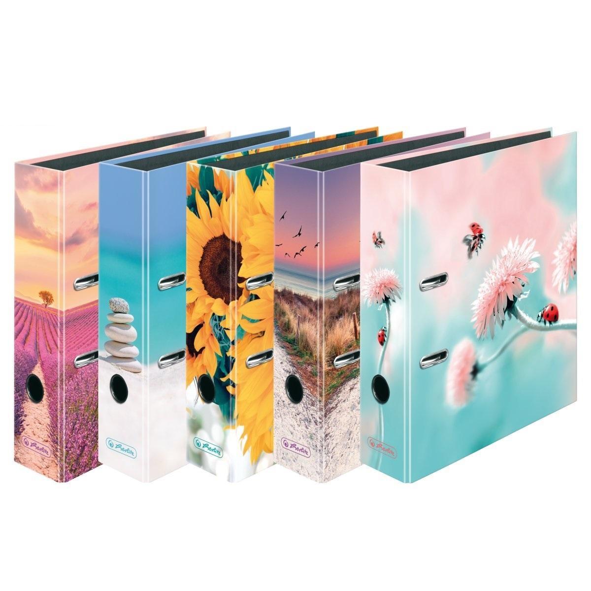 Set 5 bibliorafturi Herlitz MaxFile plastifiat, 8 cm, Zile fericite