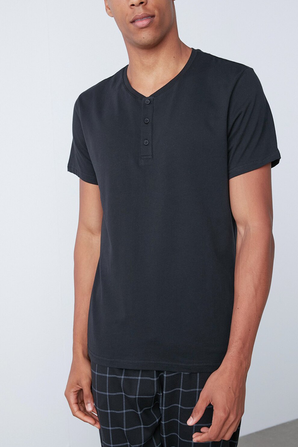 Penti, Pijama de bumbac cu model in carouri, Negru stins