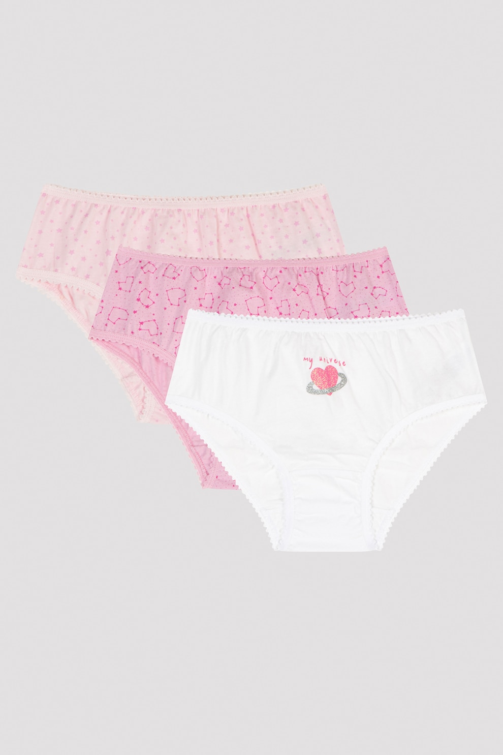 Penti, Set de chiloti cu imprimeu grafic - 3 perechi, Roz/Alb