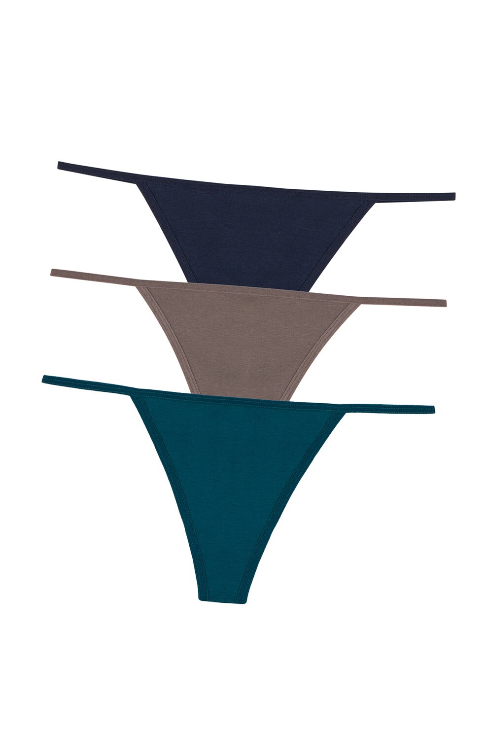 Penti, Set de chiloti tanga - 3 perechi, Albastru petrol/Bleumarin/Maro, L