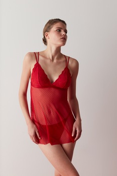 Penti, Neglijeu de dantela si plasa, Rosu Penti, Neglijeu de dantela si plasa, Rosu