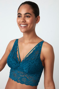 Penti, Bustiera de dantela cu model floral, Albastru petrol Penti, Bustiera de dantela cu model floral, Albastru petrol