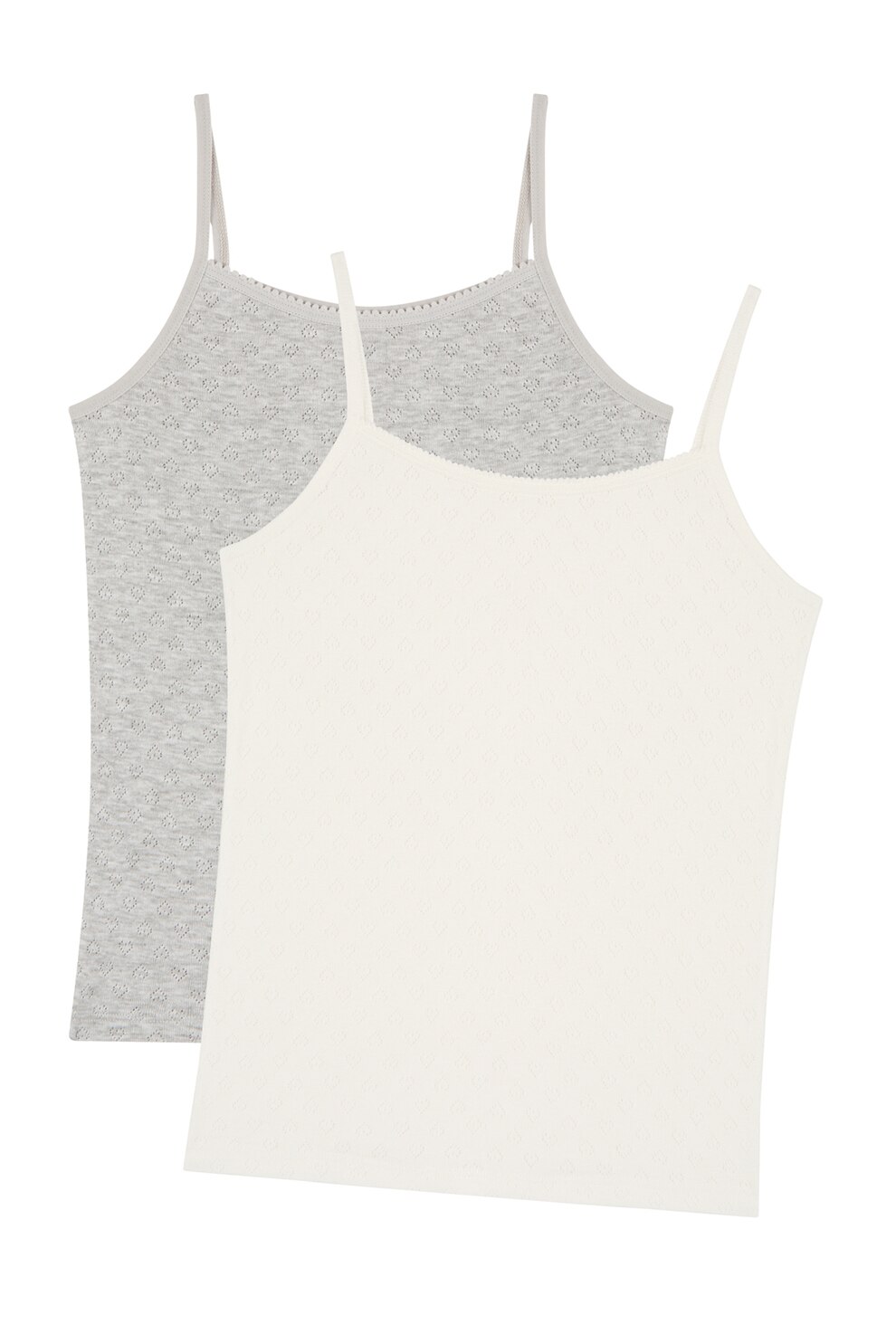 Penti, Set de topuri tricotate fin - 2 piese, Alb prafuit/Gri melange