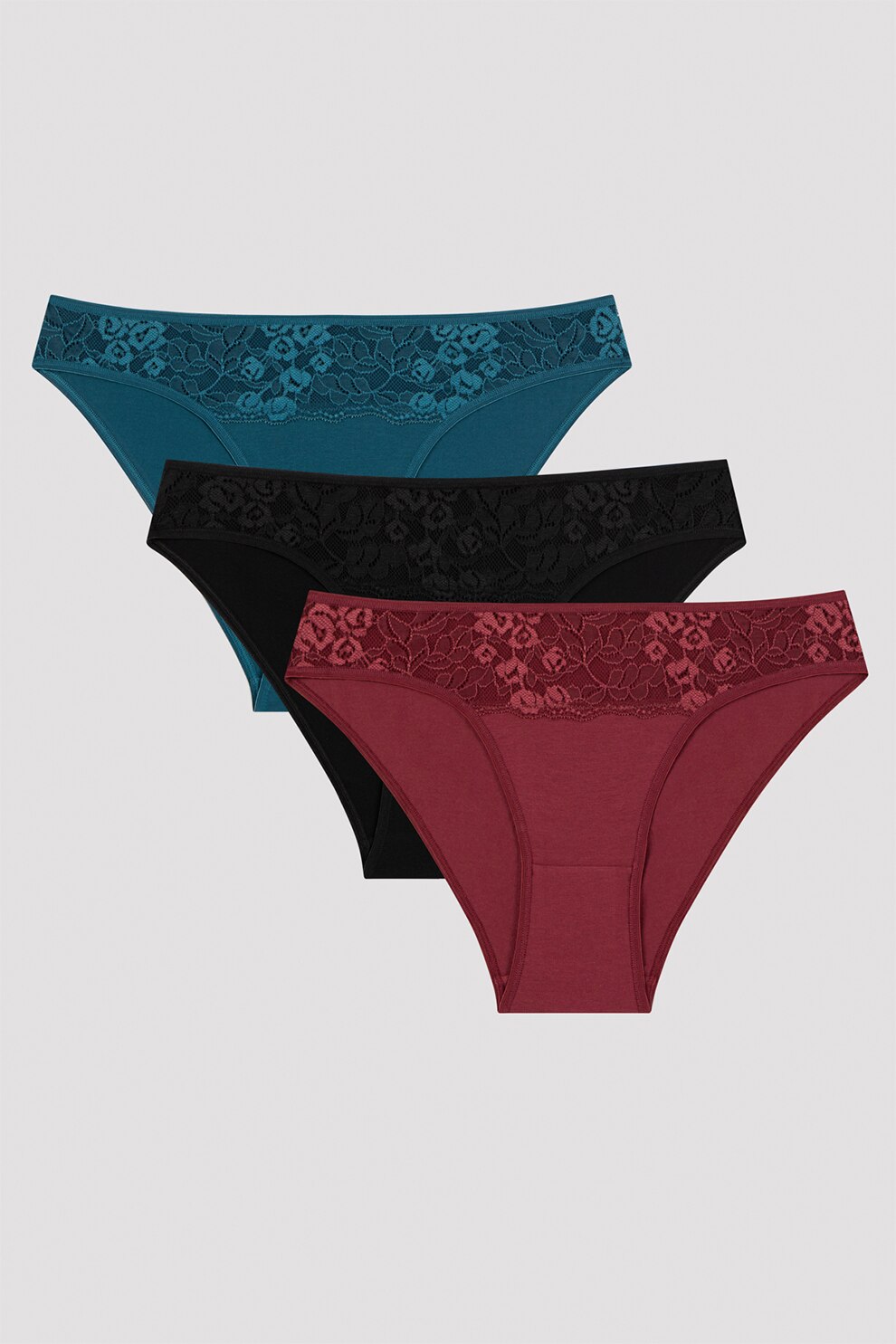 Penti, Set de chiloti cu garnituri de dantela - 3 perechi, Albastru petrol/Violet tyrian