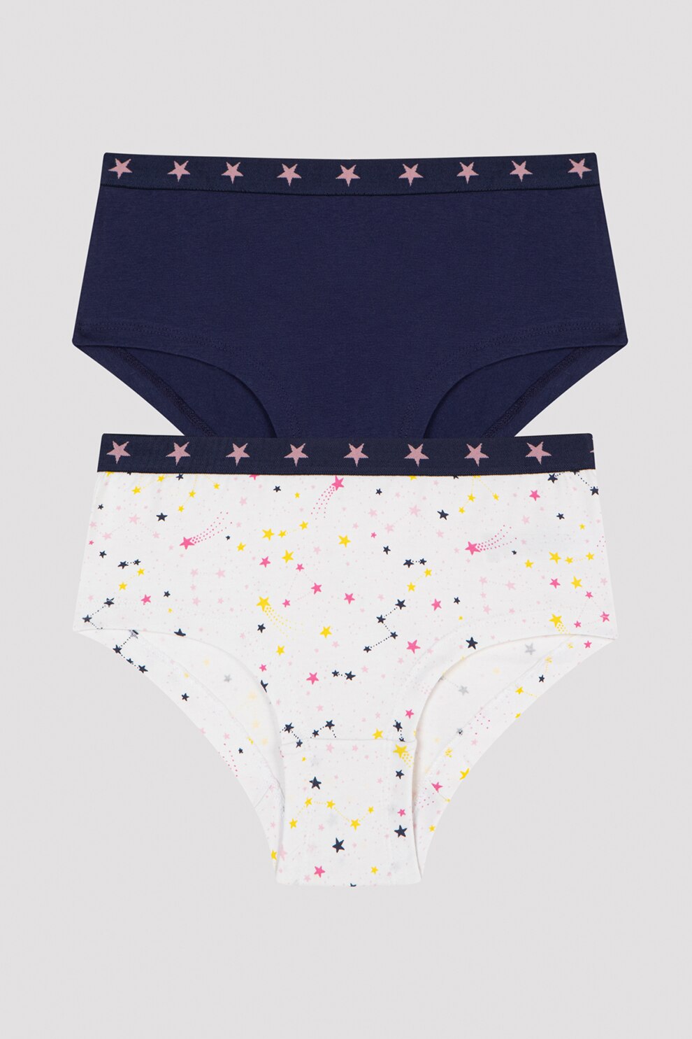 Penti, Set de chiloti hipster cu stele - 2 perechi, Bleumarin/Alb/Roz