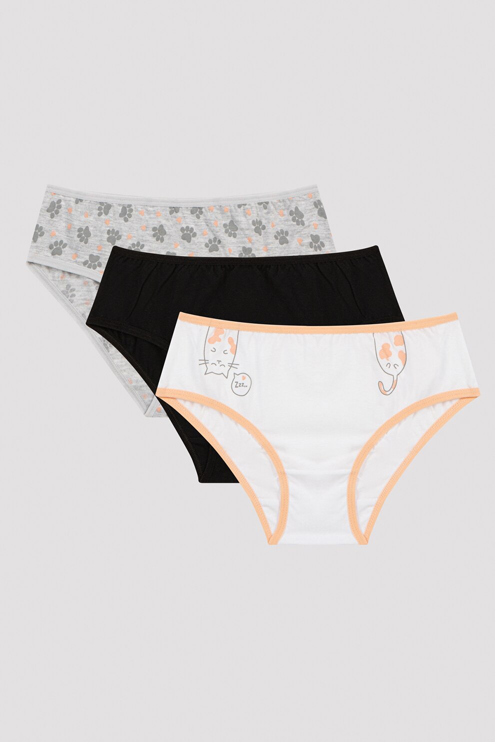 Penti, Set de chiloti - 3 perechi, Alb/Gri/Negru