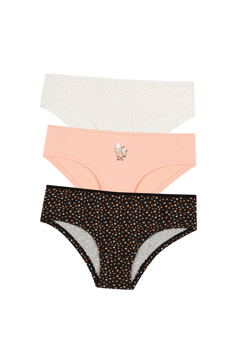 Penti, Set de chiloti din amestec de bumbac cu model Classic - 3 perechi, Alb prafuit/Roz somon/Negru