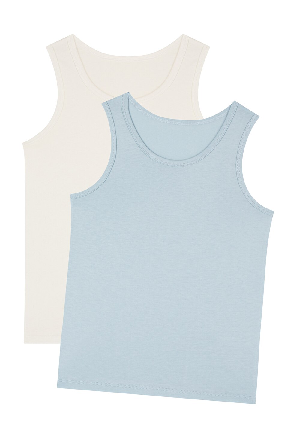 Penti, Set de topuri de bumbac - 2 piese, Bleu/Alb prafuit