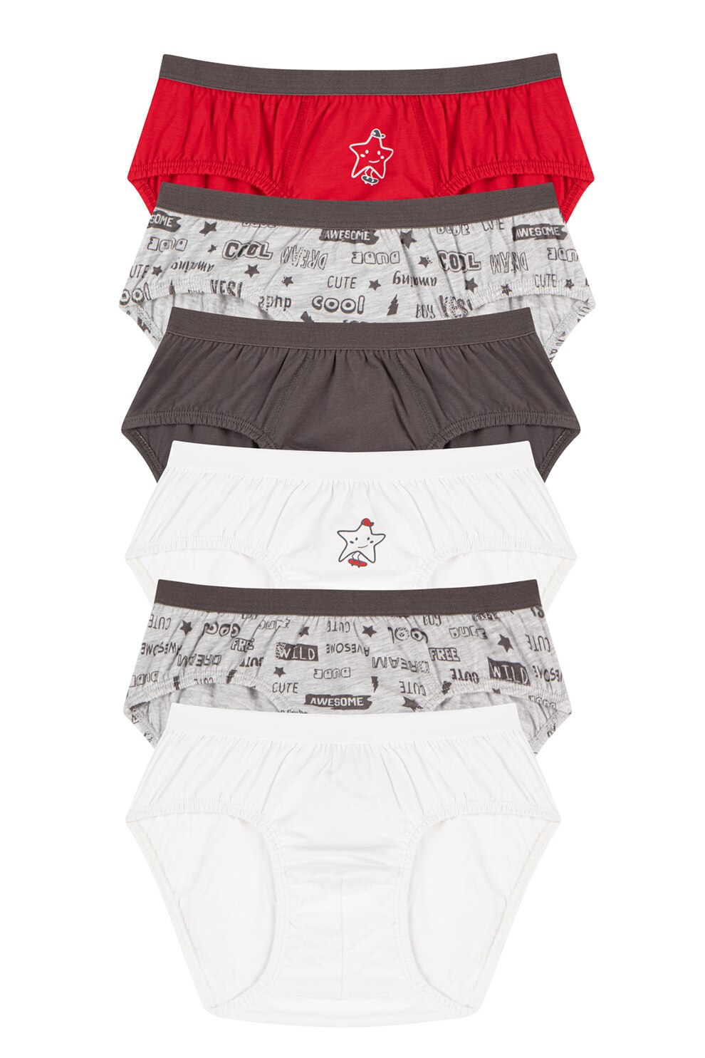 Penti, Set de chiloti de bumbac cu model - 6 perechi, Rosu/Alb/Gri