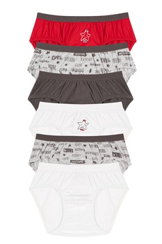 Penti, Set de chiloti de bumbac cu model - 6 perechi, Rosu/Alb/Gri Penti, Set de chiloti de bumbac cu model - 6 perechi, Rosu/Alb/Gri