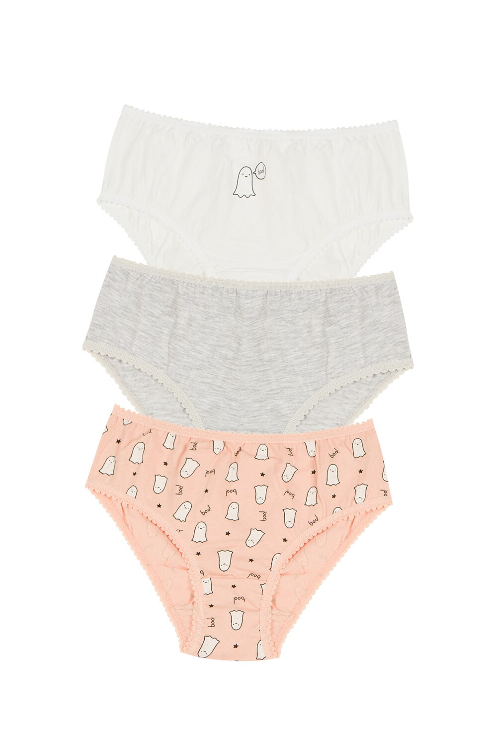 Penti, Set de chiloti cu diverse imprimeuri - 3 perechi, Alb/Gri/Roz somon