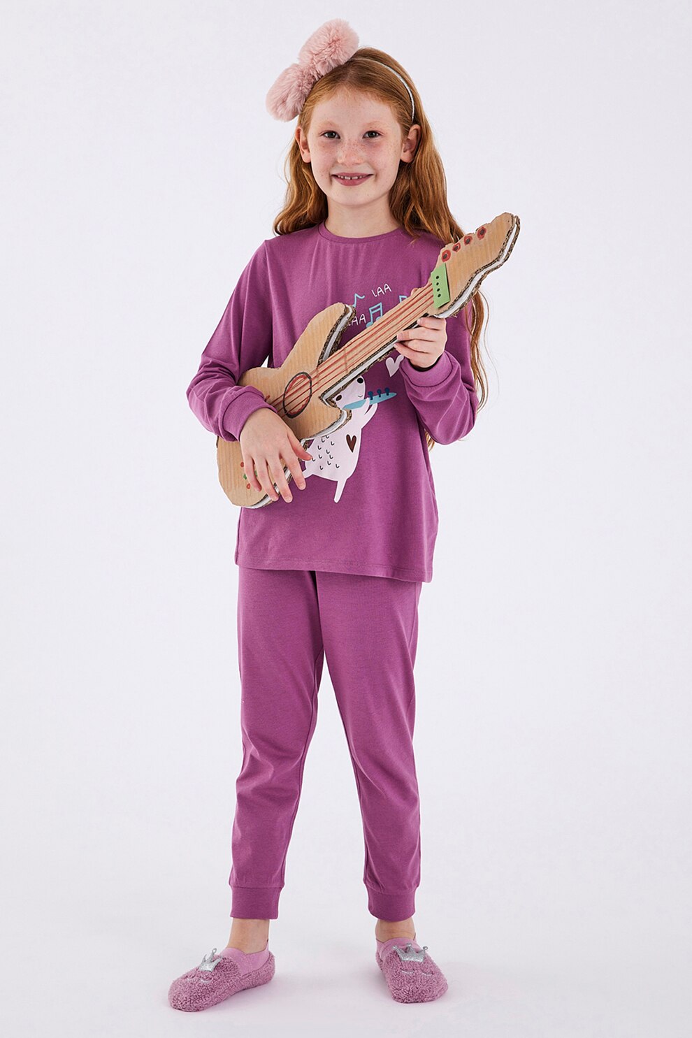 Penti, Set de pijamale de bumbac cu imprimeu grafic - 2 perechi, Roz fandango/Roz Piersica/Alb