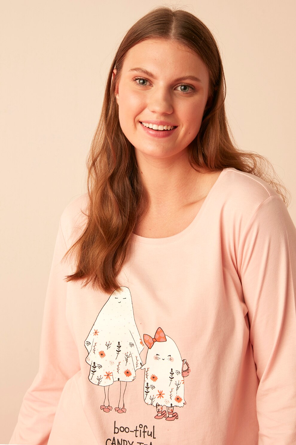 Penti, Pijama cu imprimeu grafic, Roz pastel/Negru/Rosu