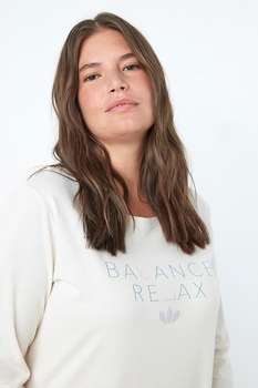 Penti, Pijama de bumbac cu imprimeu, Bej deschis/Albastru Penti, Pijama de bumbac cu imprimeu, Bej deschis/Albastru