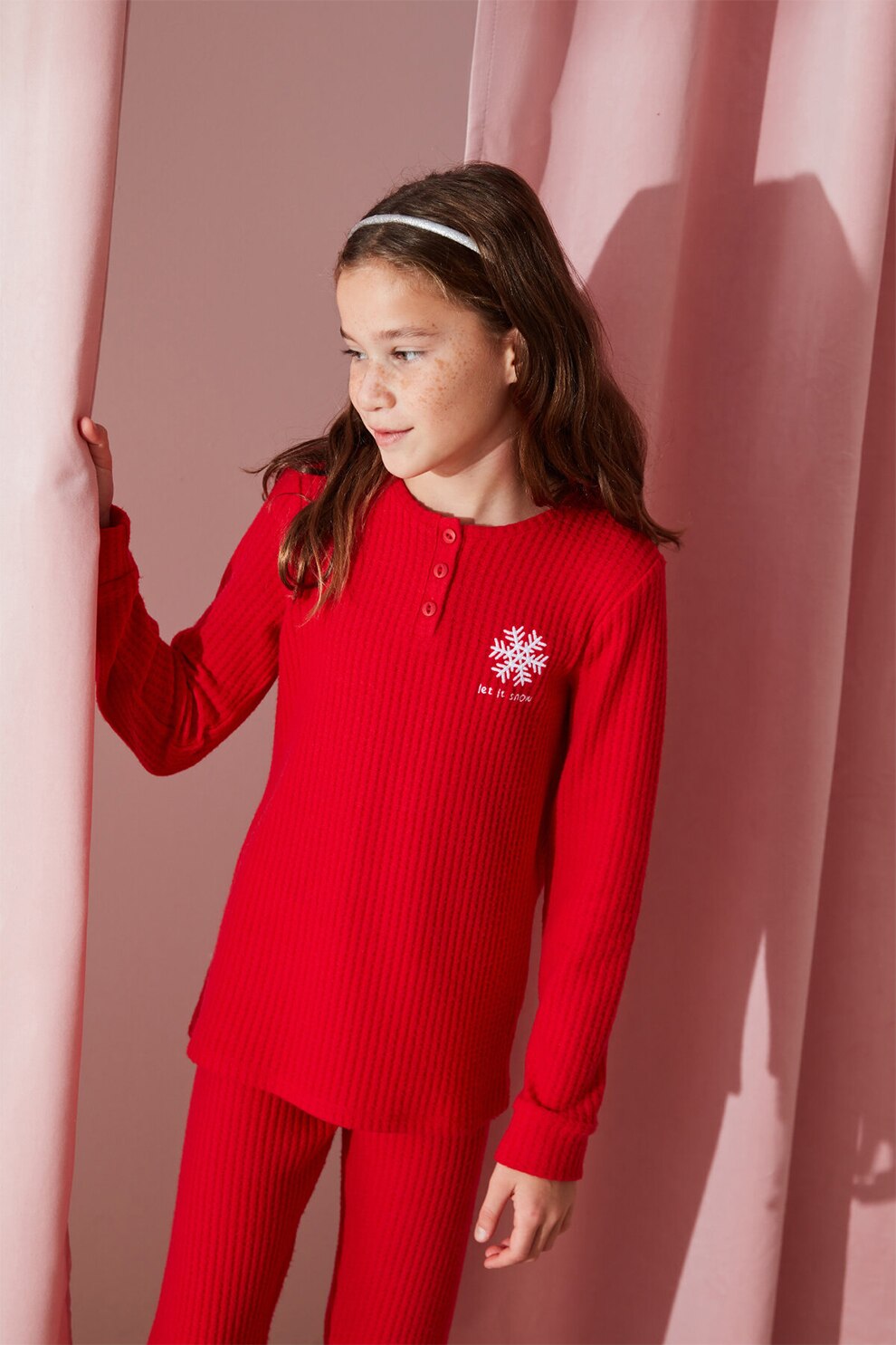 Penti, Pijama cu fenta cu nasturi, Rosu