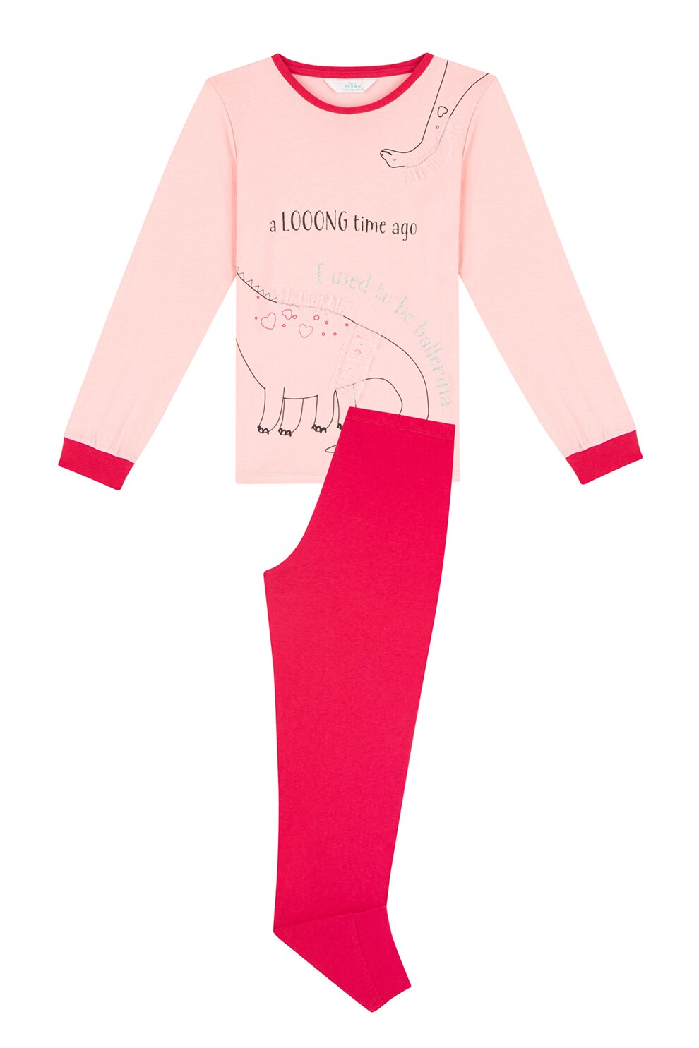 Penti, Pijama de bumbac cu imprimeu grafic, Roz/Rosu