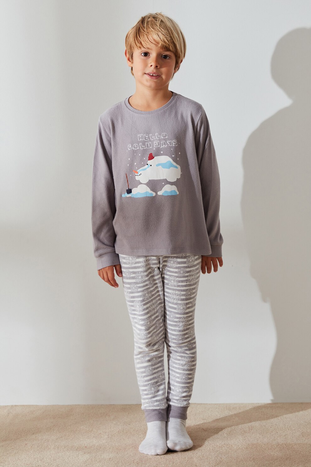 Penti, Pijama de fleece cu imprimeu, Gri