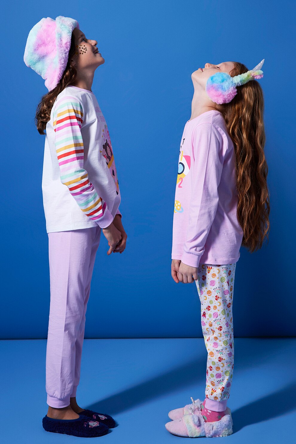 Penti, Set de pijamale de bumbac cu imprimeu, 2 bucati, Lila/Alb