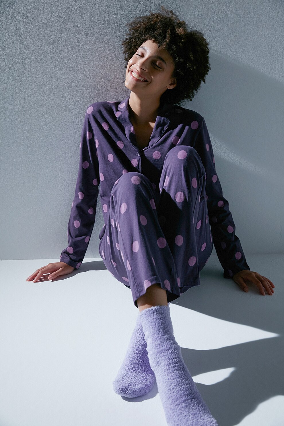 Penti, Pijama cu buline su revere decupate, Bleumarin