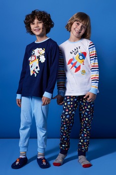 Penti, Set de pijamale cu imprimeu, 4 piese, Alb/Albastru Penti, Set de pijamale cu imprimeu, 4 piese, Alb/Albastru