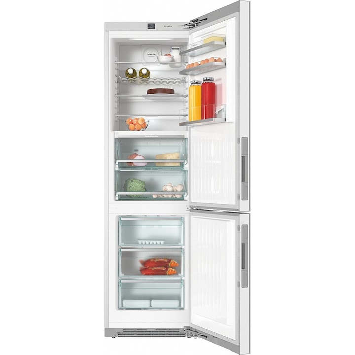 Combina frigorifica Miele KFN 29683 D BRWS, 343 l, NoFrost, Clasa D, H 201 cm, Sticla alba