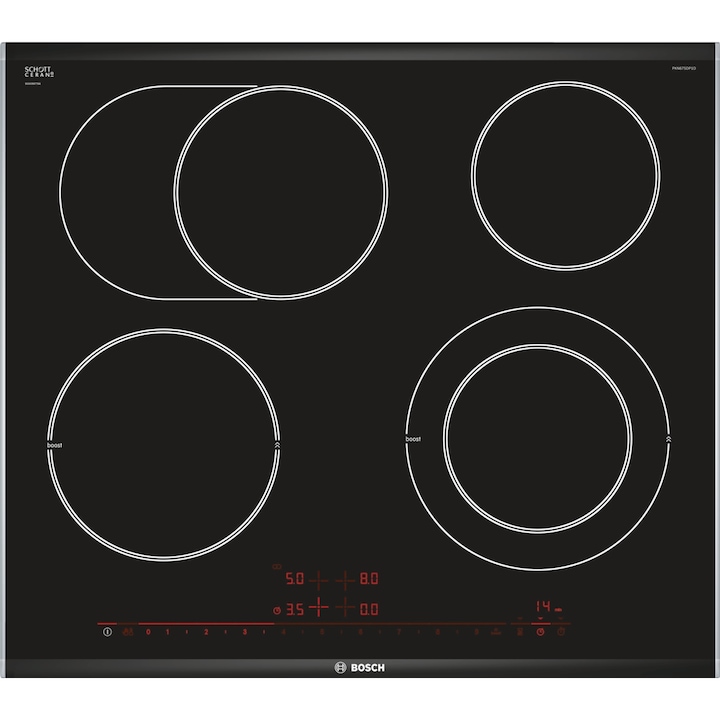 Плот за вграждане Bosch PKN675DP1D, Електрически, Стъклокерамичен нагревател, 4 зони за готвене, 60 см, Черен