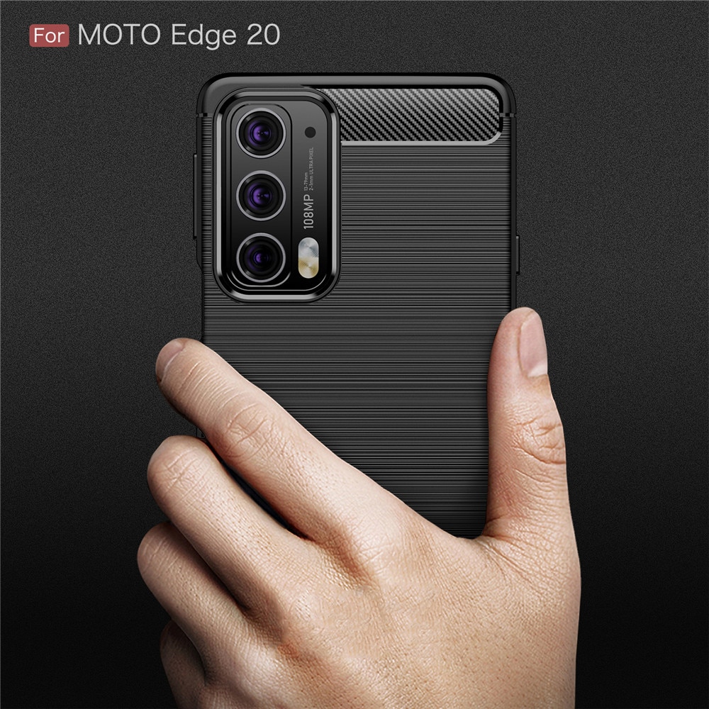 Husa Carbon Resistance pentru Motorola Edge 20 5G, Fiber Design, Anti-Soc, Negru Titan
