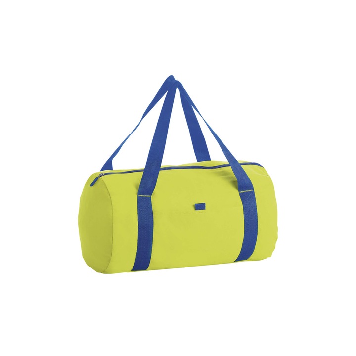 Geanta sport Tribeca, Sols, Bumbac, 45x25 cm, 22 L, Verde neon/Albastru inchis