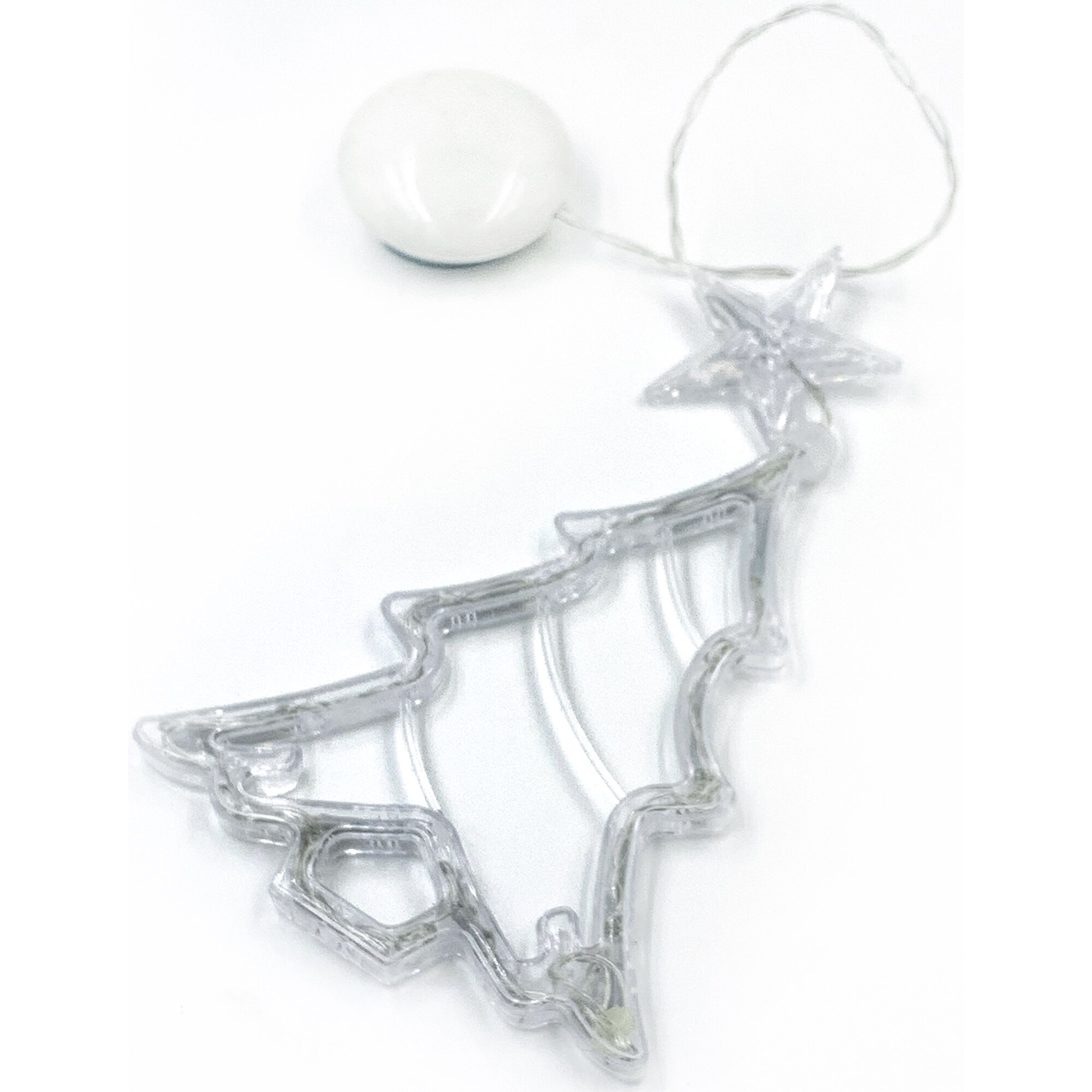 Figurina Craciun fereastra, brad 11 LED-uri multicolor, pvc, cablu transparent, alimentare baterie