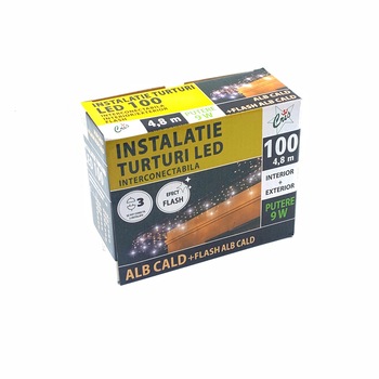 Instalatie Craciun Cris, turturi 100 LED-uri multi+alb, 25% flash, 4.8m + 5m alimentare, cablu negru Instalatie Craciun Cris, turturi 100 LED-uri multi+alb, 25% flash, 4.8m + 5m alimentare, cablu negru