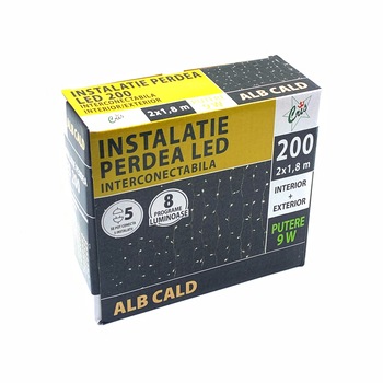 Instalatie Craciun Cris, perdea 200 LED-uri alb cald, 1.8x2m, cablu alimentare 5m, transformator IP44 Instalatie Craciun Cris, perdea 200 LED-uri alb cald, 1.8x2m, cablu alimentare 5m, transformator IP44