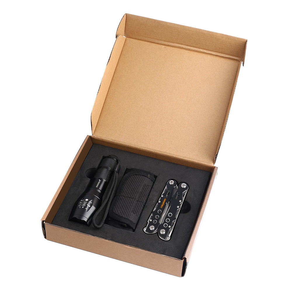 Set cadou unealta multifunctionala si lanterna Mindblower©, fabricata din otel inoxidabil, aluminiu, perfecta pentru camping, durabila in timp