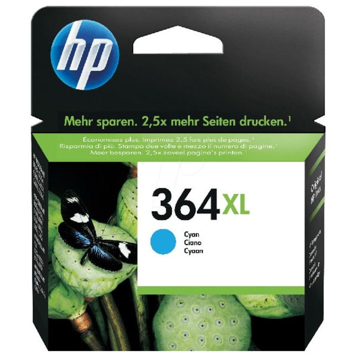 Cartus cerneala HP 364XL Cyan CB323EE pentru Deskjet 3070A / Photosmart 5510/5515/D5460/B8550/6510/7510/C5380/C6380, 6ml , OEM CB323EE