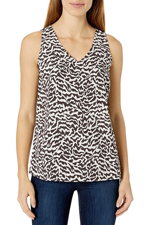 Top de damă Lark & Ro, cu decolteu în V, Alb/Negru