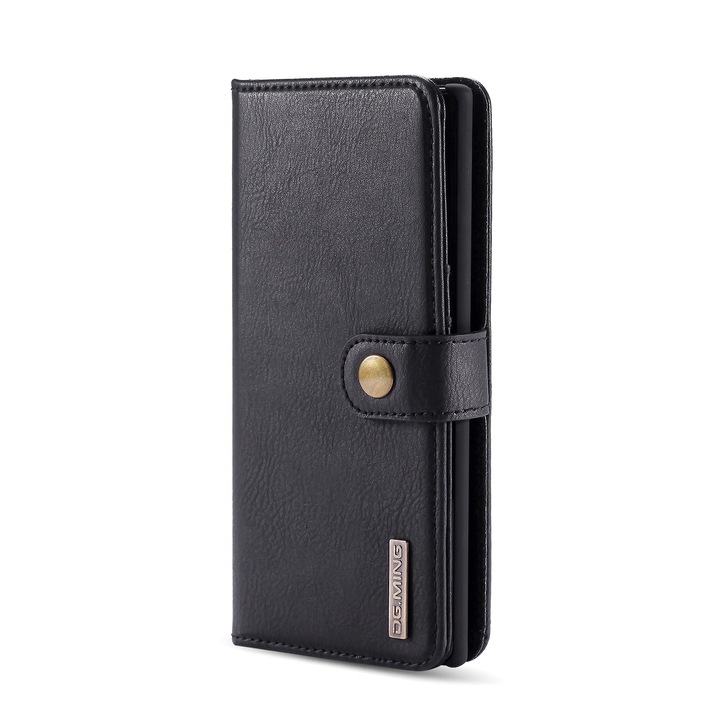 Капак за Samsung Galaxy Note 10 Plus, CaseMe, кожа, 2 в 1, горна защита, магнитно закопчаване, тип портфейл, заден капак, стойка, Черен