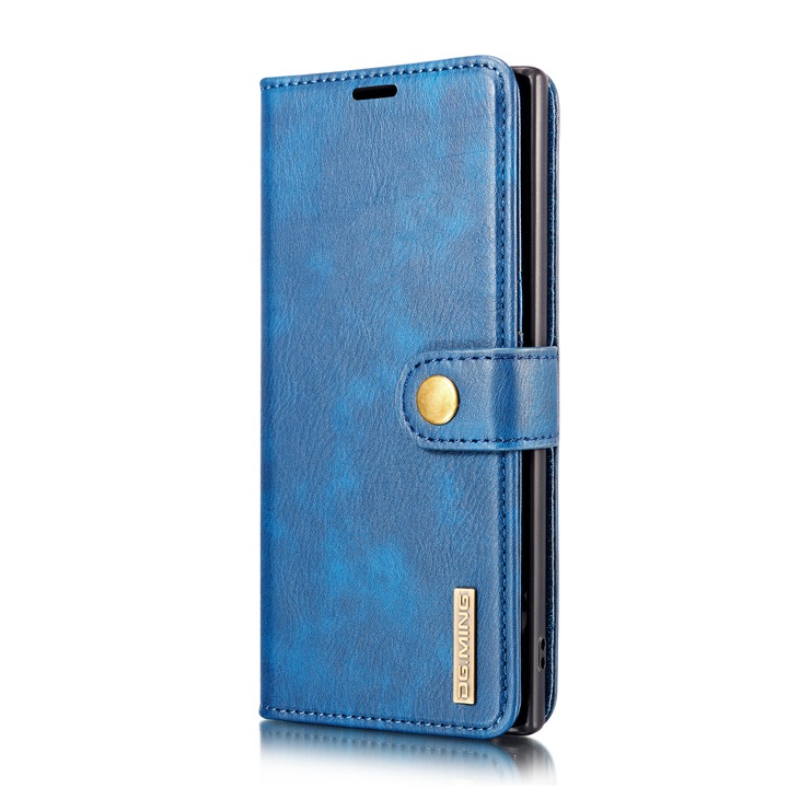 Капак за Samsung Galaxy Note 10 Plus, CaseMe, кожа, 2 в 1, горна защита, магнитно закопчаване, тип портфейл, заден капак, стойка, Син
