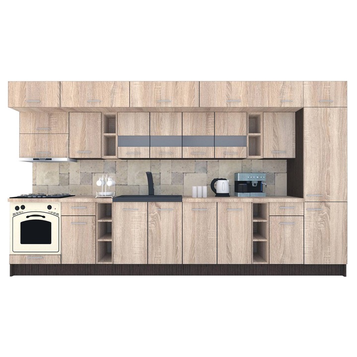 Set Bucatarie Genarom BIGMAR 390 A, 390 x 225,5 x 60 cm, Wenge / Decor 3025