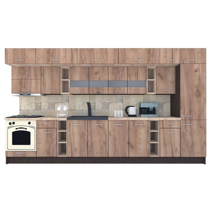 Set Bucatarie Genarom BIGMAR 390 A, 390 x 225,5 x 60 cm, Wenge / Decor K004