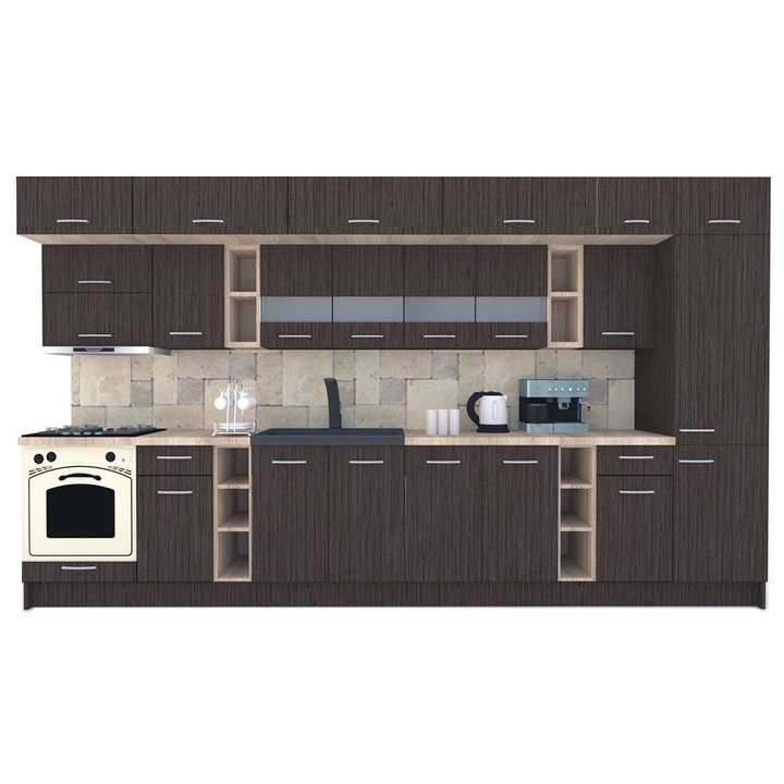 Set Bucatarie Genarom BIGMAR 390 A, 390 x 225,5 x 60 cm, Wenge / Decor 8548