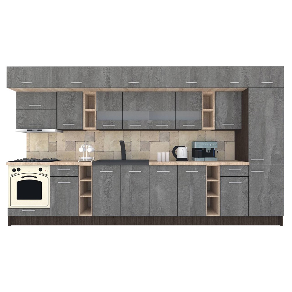 Set Bucatarie Genarom BIGMAR 390 A, 390 x 225,5 x 60 cm, Wenge / Decor K352