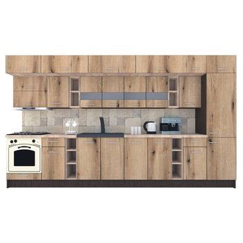 Set Bucatarie Genarom BIGMAR 390 A, 390 x 225,5 x 60 cm, Wenge / Decor K365 Set Bucatarie Genarom BIGMAR 390 A, 390 x 225,5 x 60 cm, Wenge / Decor K365