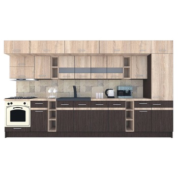 Set Bucatarie Genarom BIGMAR 390 A, 390 x 225,5 x 60 cm, Wenge / Stejar Sonoma Set Bucatarie Genarom BIGMAR 390 A, 390 x 225,5 x 60 cm, Wenge / Stejar Sonoma